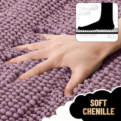 OLANLY Thick Bathroom Runner Rugs 47x17, Soft Chenille Bath Rugs, Deep Plum