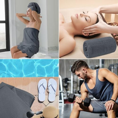 HOMEXCEL Waffle Bath Towels Set of 4 Pack, Waffle Towels for Bathroom, Grey