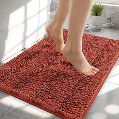 OLANLY Small Bathroom Rugs 24x16, Chenille Bath Rugs, Rustic Terracotta