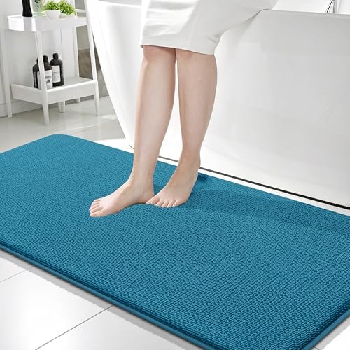 OLANLY Memory Foam Bathroom Runner Rugs 59x24, Long Bath Mats, Peacock Blue