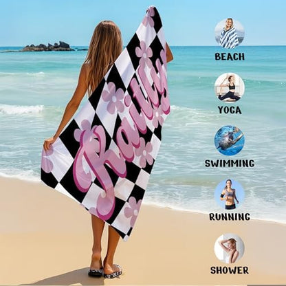 JML Personalized Beach Towel with Name, Custom Flower Beach Towel, Customized Microfiber Pool Towel, Quick Dry & Absorbent Swim Towel for Adult,Mother's Day, Birthday, Summer Holiday,Vacation