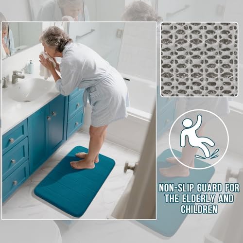 Yimobra Memory Foam Bathroom Mat Set, 31.5 x 20 & 24 x 17 in, Peacock Blue