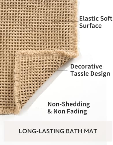 tchdio Waffle Bath Mat Rug, Super Absorbent Non Slip Bath Mats for Bathroom Mat Ultra Soft Bathmat Machine Washable Bathroom Rugs with Tassels, Bath Rugs Beside Tub, 24" x 36"