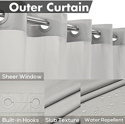 River Dream No Hook Long Shower Curtain with Snap-in Liner, Grey, 71x77