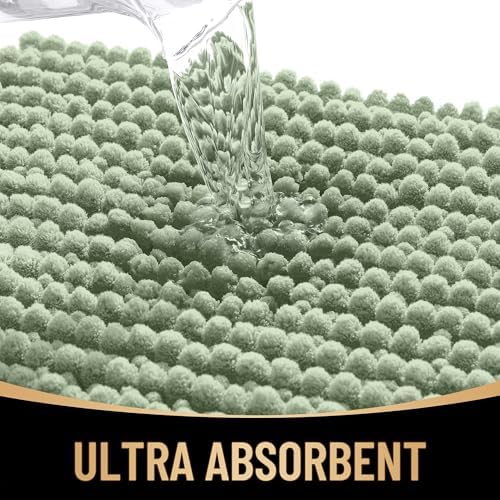 OLANLY Thick Chenille Absorbent Bathroom Rugs Mat 34x21, Sage Green