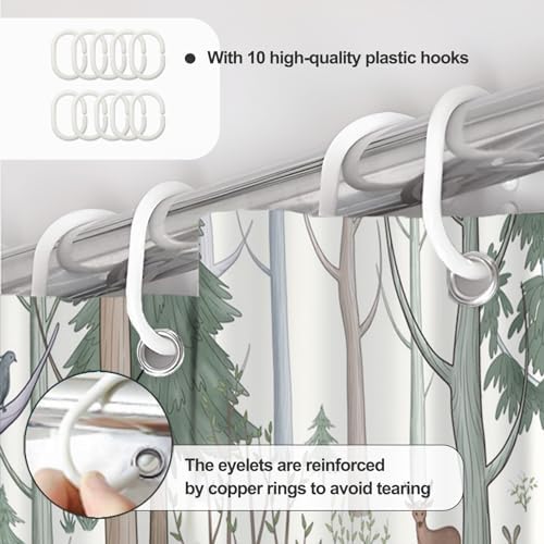 AWERT Cute Shower Curtain with Hooks Green Forest Shower Curtain with Wild Animals Bear Moose Deer Fox Deor Bathroom 60x72 inch