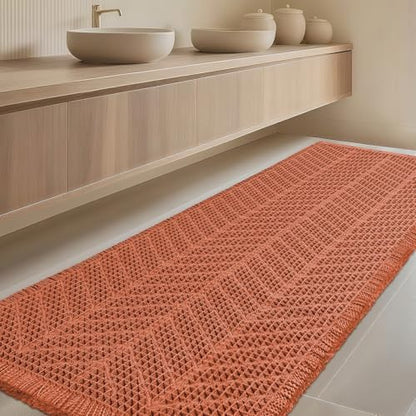 IM HOME Extra Large Waffle Bath Mat, Boho Bathroom Rugs Absorbent Non Slip, Ultra Soft Bathroom Mat, Machine Washable Knit Bath Rugs with Herringbones for Bathroom, Bedroom, Tub, 5'x2', Burnt Orange