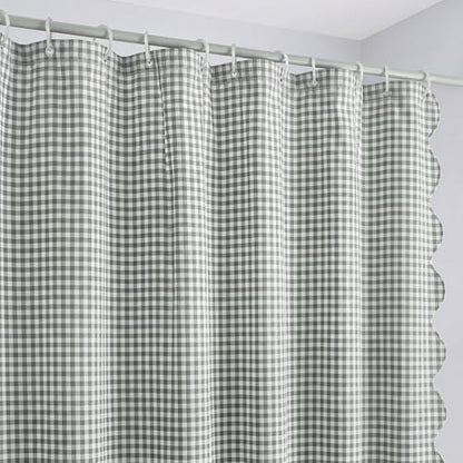 HunnmingRe Scalloped Gingham Shower Curtain Sage Green