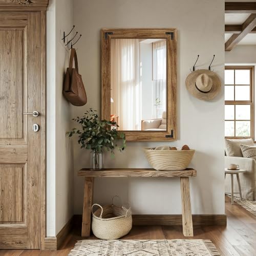 Bathroom Mirror for Wall, 24" x 36" Wooden Vanity Mirror
