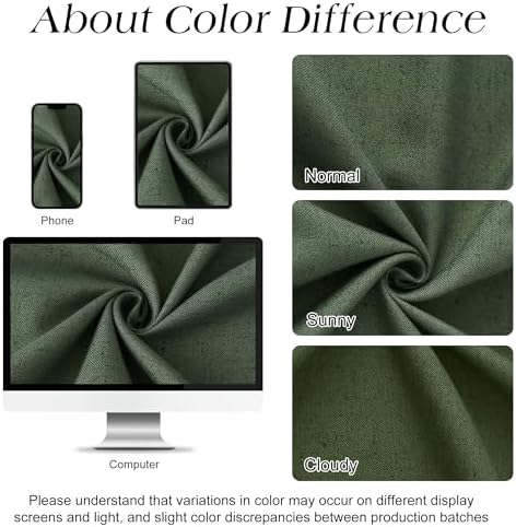 Naturoom Linen Shower Curtain 84 Inch Long for Bathroom Olive Green 1 Panel