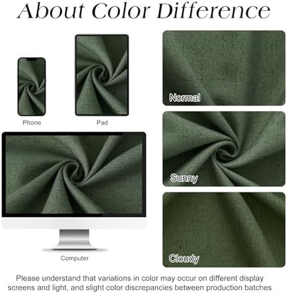 Naturoom Linen Shower Curtain 84 Inch Long for Bathroom Olive Green 1 Panel