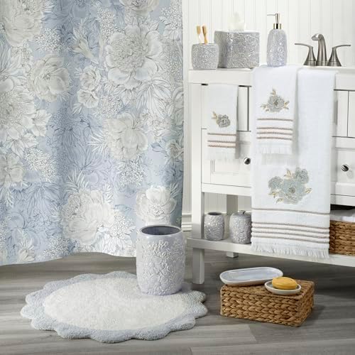 Nicole Miller – Bath Towels, Ringspun Cotton Terry with Embroidered Floral Design, Striped Trim and Brush Fringe Finish, Set of 2 (Camille)