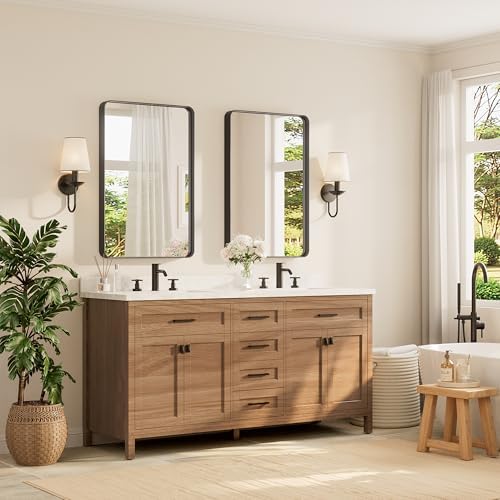 TETOTE Black Framed Bathroom Mirror, 24 x 36 Inch Matte Metal Frame Vanity Mirror, Farmhouse Wall Mounted Rectangle Mirror (Horizontal/Vertical)