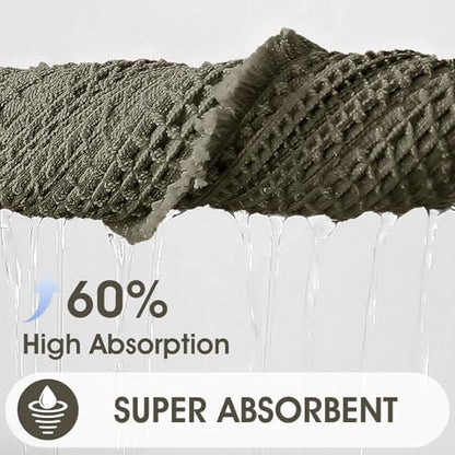 Upgraded Waffle Bath Mat, 32"x20" Greyish Green-Herringbone, Super Absorbent Non-Slip Quick Dry Bathroom Rugs with Tassels, Machine Washable Ultra Soft Boho Bath Rugs, Toilet Mats Boho Farmhouse Decor