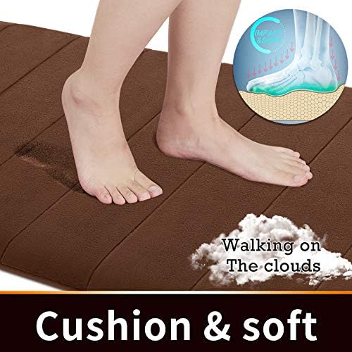 Yimobra Brown Bath Mat, Super Soft Absorbent Memory Foam Bathroom Rug Non Slip, Quick Dry, Machine Washable Floor Carpet for Tub Shower, Home Decor Accessories, 24x17