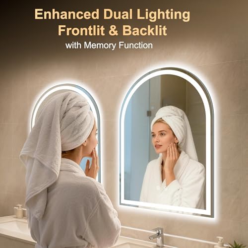 Arched LED Lighted Bathroom Mirror with Lights 24"x32"Smart Anti-Fog