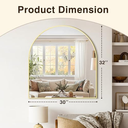 Arched Bathroom Vanity Mirror for Over Sink, 32”x30”, Gold