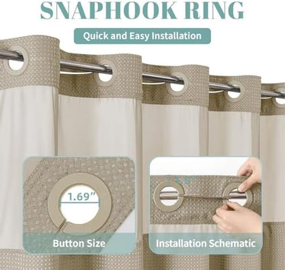 eachope No Hook Waffle Shower Curtain with Snap-in Liner, 71x80 Inch, Khaki