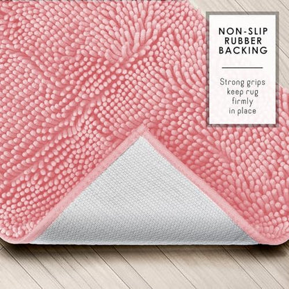 Hearth & Harbor Bathroom Rugs, Chenille Bath Mat - Machine Washable Bath Mats for Bathroom Non-Slip Backing Rubber, Quick Dry Bathroom Mat, 24 x 36 - Pink