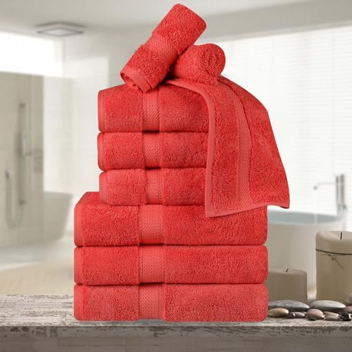 Superior Egyptian Cotton 800 GSM Plush & Absorbent, 9 Piece Set, Coral