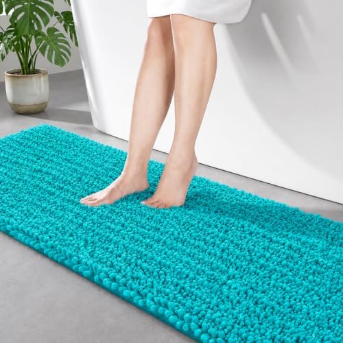 Disolla Teal Bathroom Runner Rug 24x70 Inch - Extra Long Chenille Bath Mat, Luxury Shaggy Plush Absorbent Rug, Non-Slip Large Runner for Floor and Laundry Room