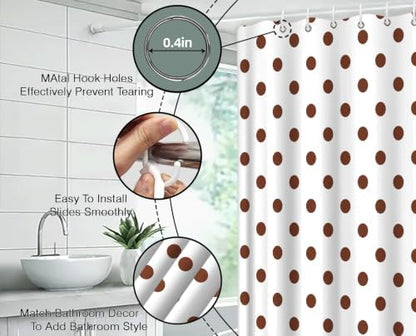 Polka Dot Shower Curtain Brown White Dots Vintage Retro Fabric Decorative Bathroom Curtains with Hooks,70" Wx70 H