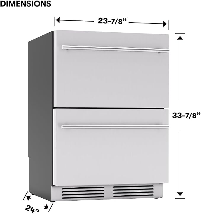 Zephyr Presrv 24 Inch Single Zone Refrigerator Drawers Wine & Beverage Fridge, Stainless Steel Wine Cooler Home Bar Under Counter Freestanding Built In, Energy Star Certified, 5.4 Cu. Ft