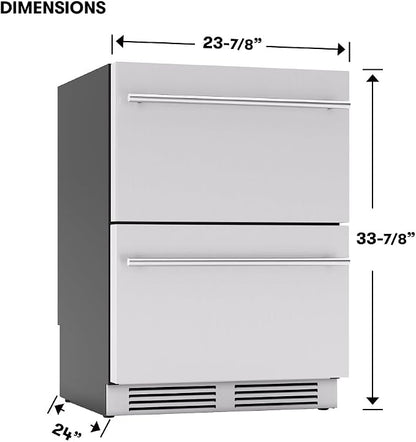 Zephyr Presrv 24 Inch Single Zone Refrigerator Drawers Wine & Beverage Fridge, Stainless Steel Wine Cooler Home Bar Under Counter Freestanding Built In, Energy Star Certified, 5.4 Cu. Ft