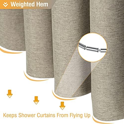 BTTN Linen Textured Waterproof Fabric Shower Curtain, 72x72, Khaki/Tan