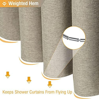 BTTN Linen Textured Waterproof Fabric Shower Curtain, 72x72, Khaki/Tan