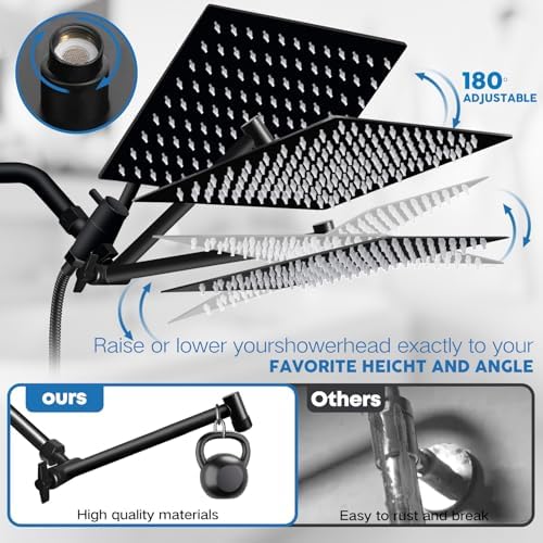 Shower Head,12" High Pressure Rainfall Shower Head with Handheld Dual Spray