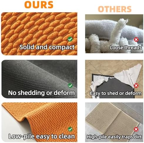 TYUU Bathroom Rugs Non Slip Washable, Super Absorbent Thin Bath Mat Small Quick Dry Low Pile Bathroom Rug, Orange 20"x30"