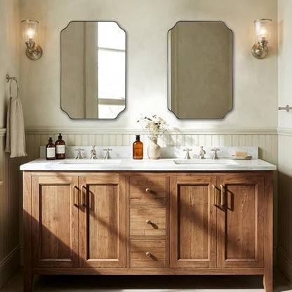 ANDY STAR 20x30 Inch Brushed Nickel Mirror, Silver Bathroom Mirror, Modern Rounded Notched Corner Mirror in Rustproof Stainless Steel Thin Frame, Compact Size Ideal for Small Bathroom Remodel