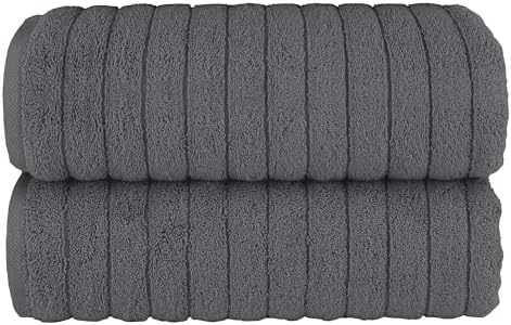 Elegant Comfort 100% Turkish Cotton Corduroy Ribbed Luxury Soft 2 Pack Bath Towels 27 x 54 Inch - Ultra Plush, Absorbent, Quick Dry, Hotel Spa Quality Towels for Bathroom Essentials, Gray