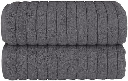 Elegant Comfort 100% Turkish Cotton Corduroy Ribbed Luxury Soft 2 Pack Bath Towels 27 x 54 Inch - Ultra Plush, Absorbent, Quick Dry, Hotel Spa Quality Towels for Bathroom Essentials, Gray