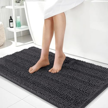OLANLY Thick Large Bathroom Rugs 40x24, Soft Chenille Bath Rugs, Dark Grey