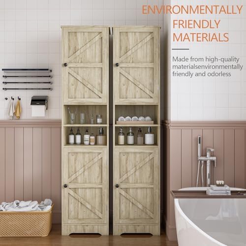 Viaozutis Tall Bathroom Storage Cabinet, Slim Freestanding Cabinet with Adjustable Shelves, Vertical Storage Organizer for Small Bathrooms, Toilet Paper & Daily Essentials Storage Gray
