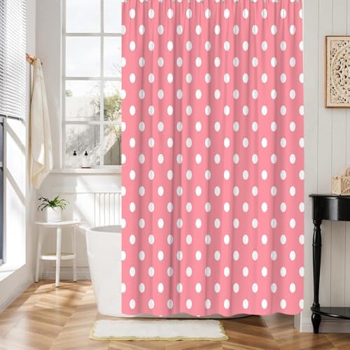 Polka Dot Shower Curtain Pink Retro Spot Vintage Fabric Decorative Bathroom Curtains with Hooks,70" Wx84 H