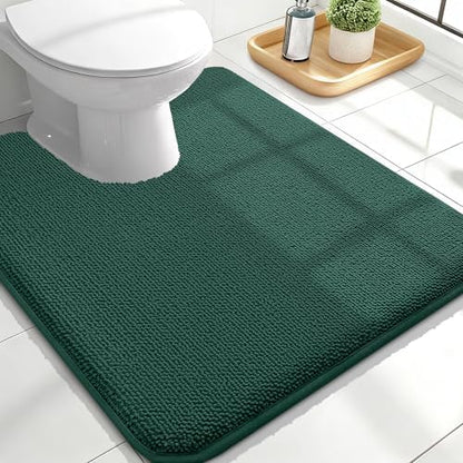 OLANLY Thick Memory Foam Bathroom Toilet Rug U-Shaped 24x20, Blackish Green