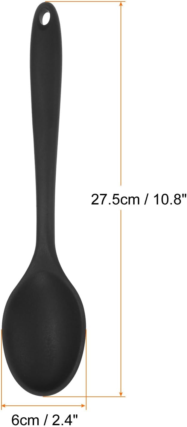HARFINGTON 2Pcs Silicone Spoons, Heat Resistant Kitchen Cooking Utensil Spoon for Cooking, Mixing, Stirring and Serving, Black