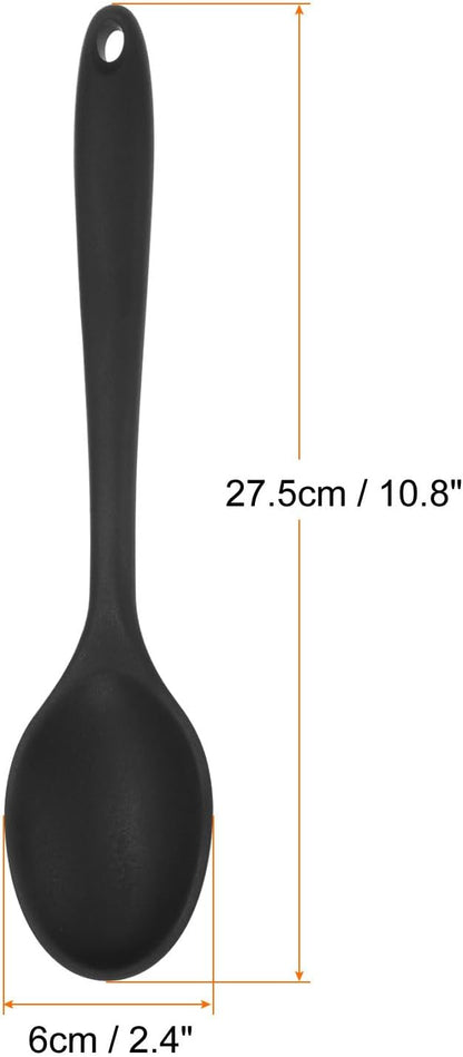 HARFINGTON 2Pcs Silicone Spoons, Heat Resistant Kitchen Cooking Utensil Spoon for Cooking, Mixing, Stirring and Serving, Black