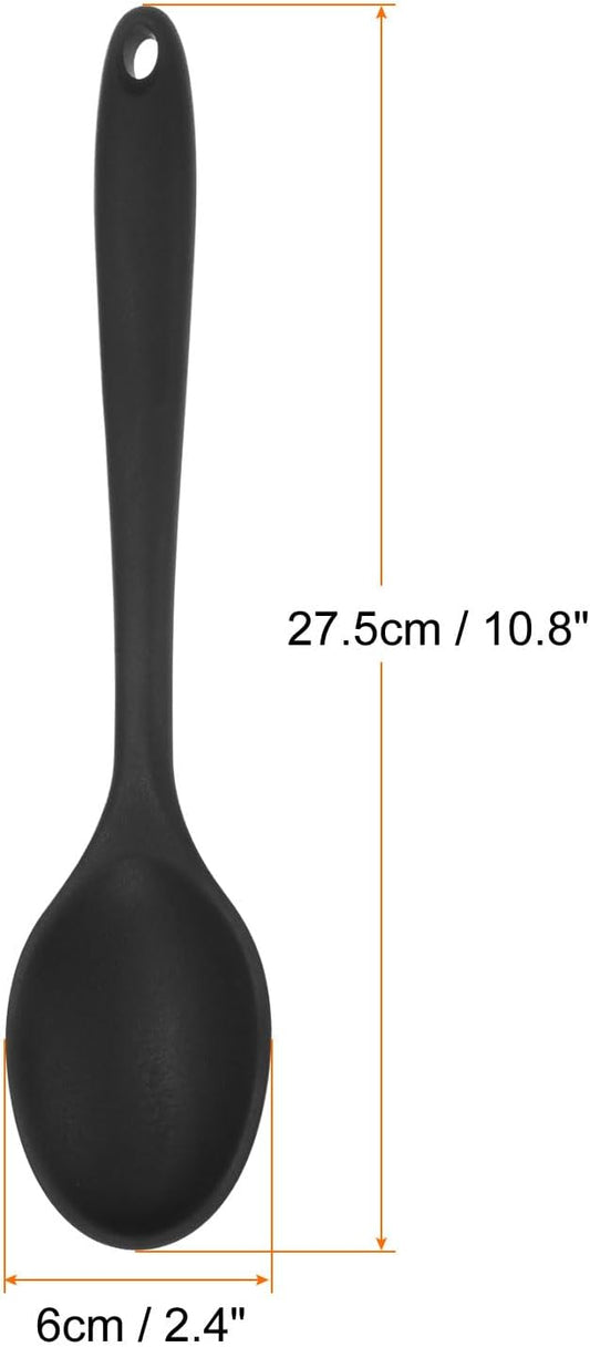 HARFINGTON 2Pcs Silicone Spoons, Heat Resistant Kitchen Cooking Utensil Spoon for Cooking, Mixing, Stirring and Serving, Black