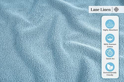 LANE LINEN Bath Towel Set Soft Absorbent Quick Dry 100% Cotton - Blue