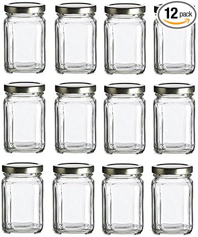 Nakpunar Victorian Square Glass Jars with Plastisol Lined Lids (Gold, 6 fl oz)
