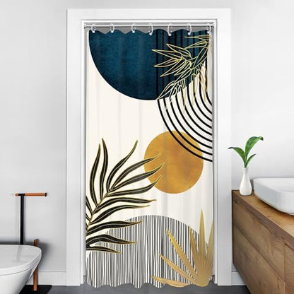 Stall Small Mid Century Blue Boho Abstract Bathroom Shower Curtain Set