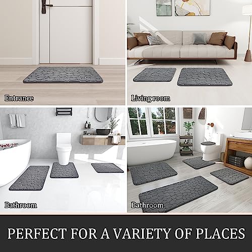 YIHOUSE Bathroom Rugs Mat Set, Memory Foam Bath Mat 2 Piece Dark Grey