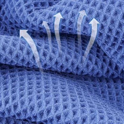 Microfiber Waffle Bath Towels, 4 Pieces, Soft, Absorbent, Fast Drying, Lint Free 430 GSM (27''x55''/68.58 cm x139.7 cm) (Silver+Dark Blue)