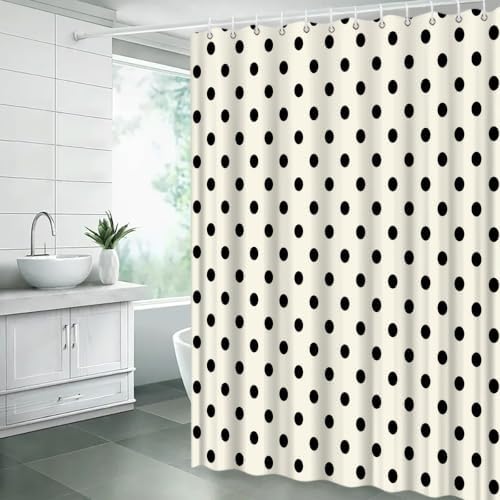 Polka Dot Shower Curtain Cream Beige Retro Spot Vintage Fabric Decorative Bathroom Curtains with Hooks,75" Wx70 H