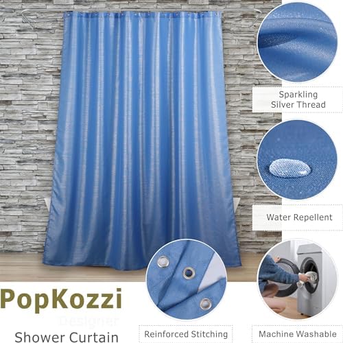 Sky Blue Glitter Shower Curtain: Waterproof Washable Quick Dry, 84Lx72W