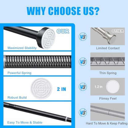 TEECK Shower Curtain Rod, 32-104 inch Adjustable Spring Tension Curtain Rod, Never Rust Anti-Slip Shower Curtain Rod for Bathroom, No Drilling, Never Collapse, Easy to Use, Black